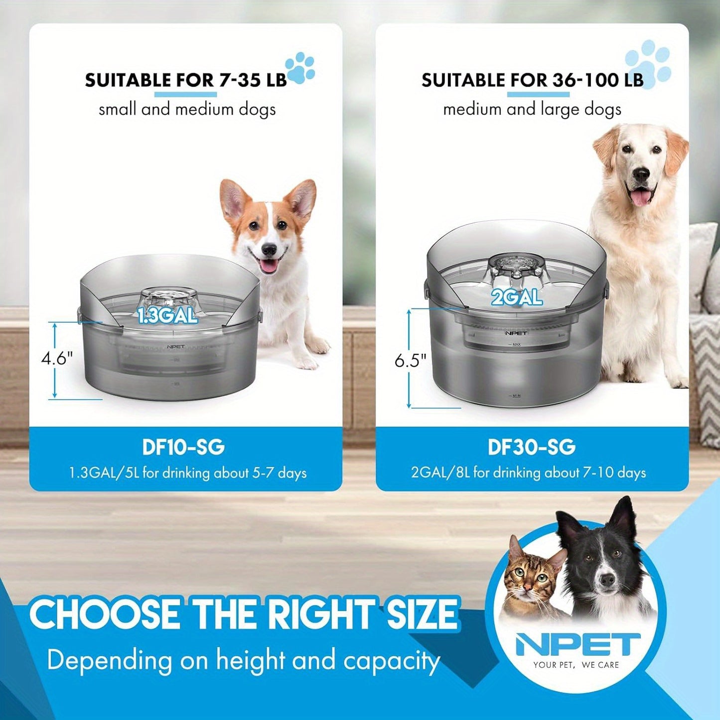Pet Water Fountain with Splatter Guard